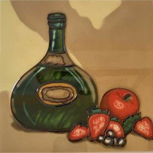 Wine Bottle Fruit Strawberries Decorative Ceramic Wall Art Tile 8x8 New